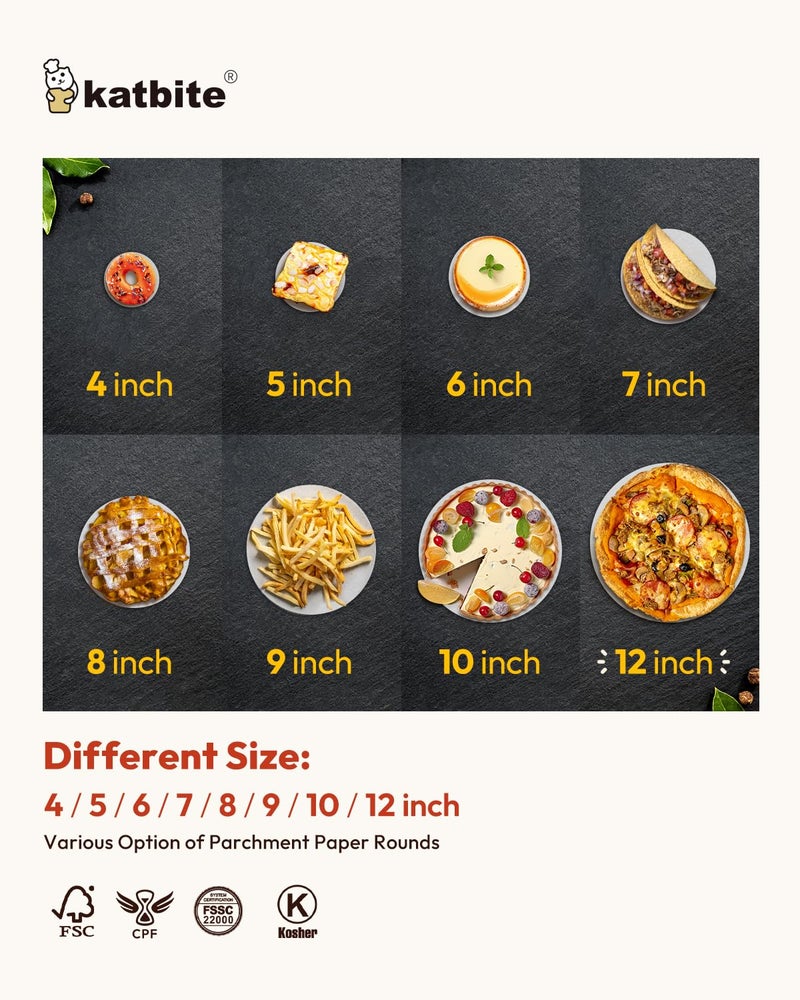 Katbite 12 Inch 200Pcs Parchment Paper Rounds, Round Baking Sheets Paper for Patty Separating, Freezing, Springform Cake Tin, Toaster Oven, Tortilla Press - Image 4